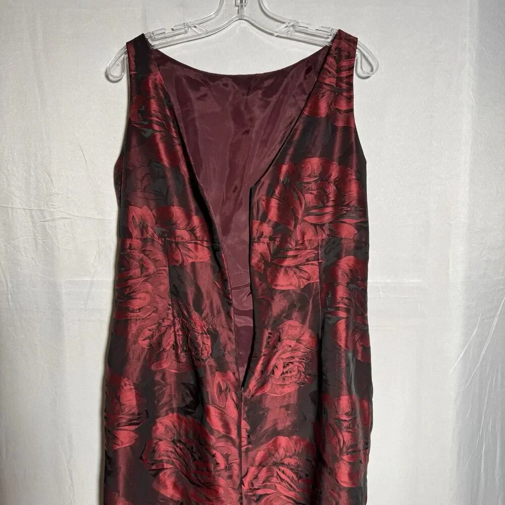 Anne Klein Red Floral Dress Sleeveless Sheath Knee Length Size 14 Cocktail Party